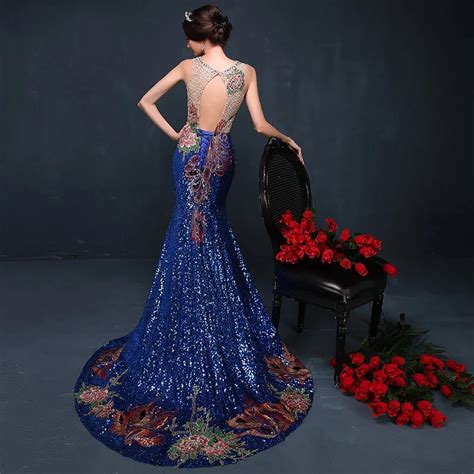 2019 Luxury Royal Blue Chinese Evening Dresses Gorgeous Long Cheongsams ...