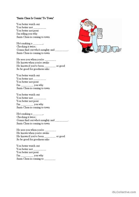 Santa Claus is coming to town song a…: English ESL worksheets pdf & doc