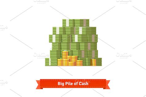 Stacked pile of cash and coins | Illustrator Graphics ~ Creative Market