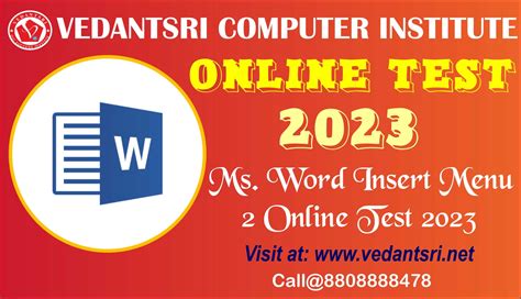 MS Word Insert Menu 2 Online Test 2023 VEDANTSRI