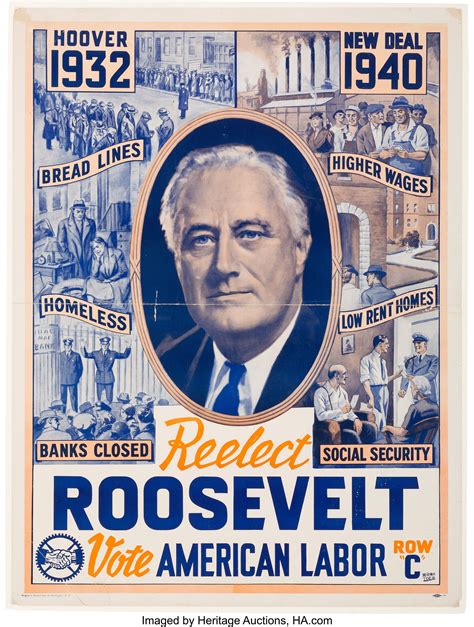 Franklin D. Roosevelt: 1940 Re-Elect Roosevelt Vote American Labor ...