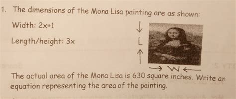 Solved: The dimensions of the Mona Lisa painting are as shown: Width ...