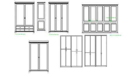 Multiple cupboards elevation 2d blocks cad drawing details dwg file - Cadbull