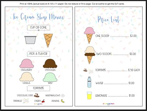 Ice Cream Shop Printable Pretend Play Menu Ice Cream Birthday Party Dramatic Play Summer Kids ...