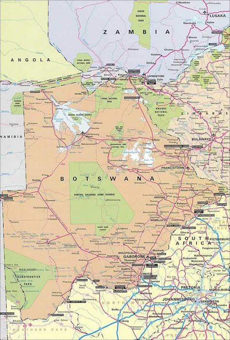 Botswana map with distances - Map of Botswana map with distances (Southern Africa - Africa)