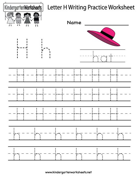 Letter H Writing Practice Worksheet - Free Kindergarten English Worksheet for Kids Letter ...