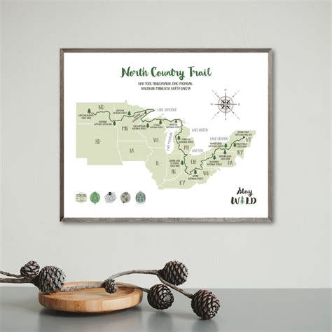 North Country Trail Map | North Country Hiking Trail | Gift For Hiker ...