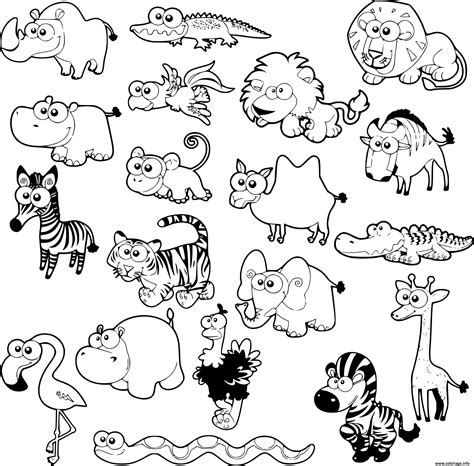 Coloriage kawaii animaux de la savane - JeColorie.com