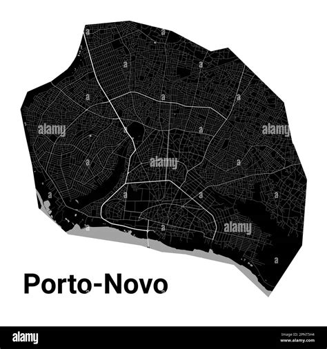 Porto-Novo, Benin map. Detailed black map of Porto-Novo city ...