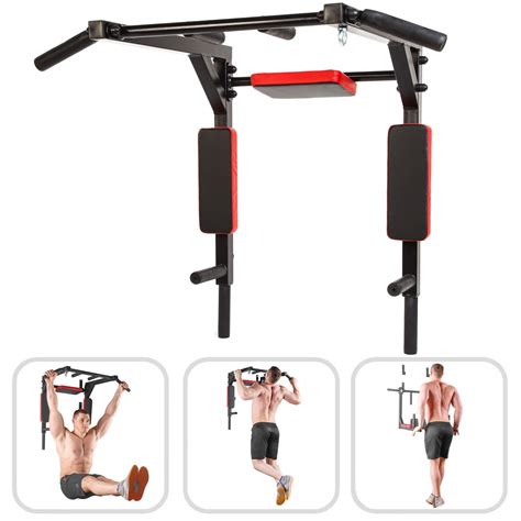 Back Machines Fitness Wall Mount Dip Station Pull Up Bar Multi-Grip Strength Training Upper Pull ...