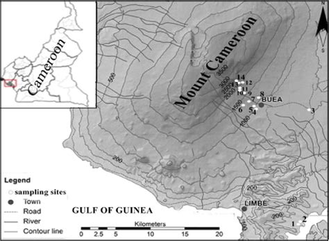 Map of Cameroon showing location of Mount Cameroon, and sites sampled ...