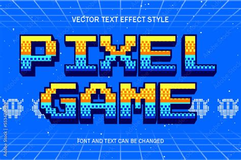 pixel game art 3d editable text effect font style retro games template background design Stock ...