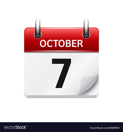 October 7 flat daily calendar icon Date Royalty Free Vector