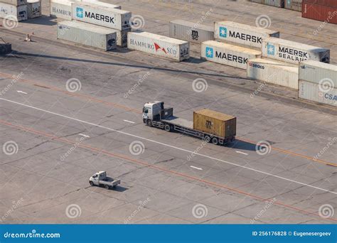 Container Truck is in Port of Dammam, Aerial View Editorial Stock Photo - Image of lorry ...