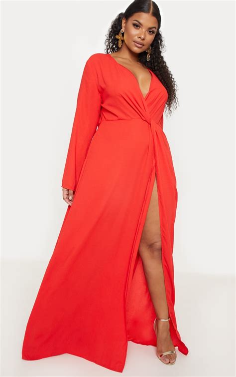 Plus Red Twist Front Maxi Dress | Plus Size | PrettyLittleThing CA