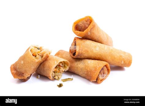 Traditional fried chinese crispy vegetable rolls isolated on a white background Stock Photo - Alamy