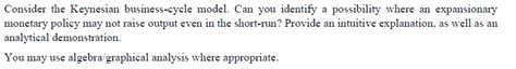 Solved Consider the Keynesian business-cycle model. Can you | Chegg.com