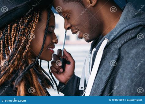 Romantic Date. African American Love Couple Stock Photo - Image of cuddle, hair: 100131502