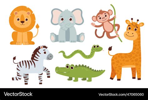 Cute safari animals set Royalty Free Vector Image