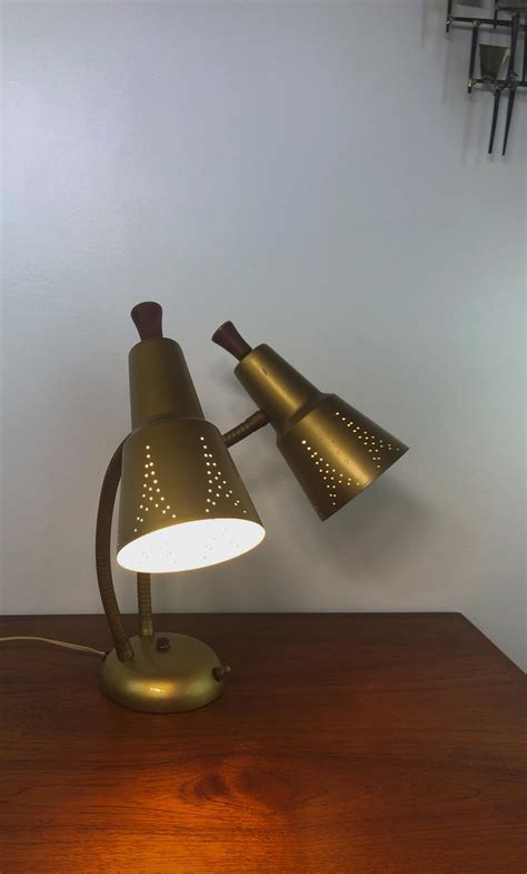 Double Gooseneck Desk Lamp, MCM Desk Lamp, Brass Tone Desk Lamp, Mid Century Desk Lamp