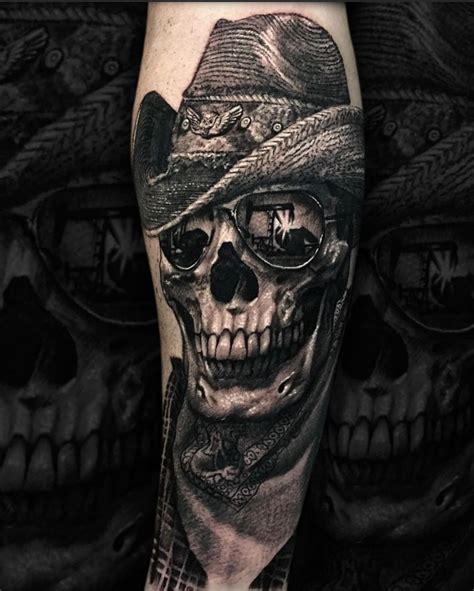 Black-and-Grey Cowboy Skull Tattoo | Western tattoos, Cowgirl tattoos ...