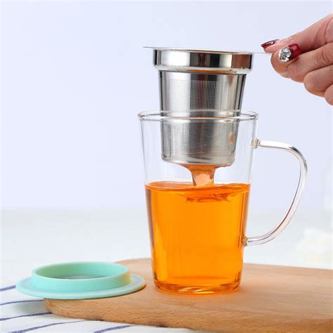 350ml Glass Tea Mug With Infuser And Lid , 304 Stainless Steel Filter Borosilicate Glass Tea Cups