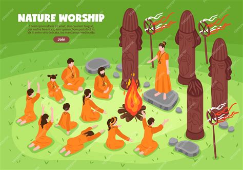 Free Vector | Nature worship isometric background