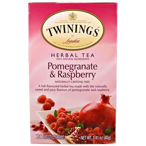 Twinings, Herbal Tea, Pomegranate & Raspberry, Caffeine Free, 20 Tea Bags, 1.41 oz (40 g) - iHerb