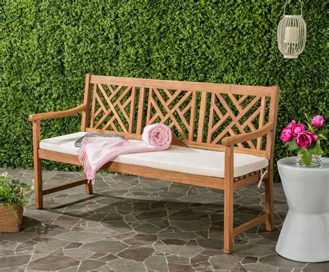 Safavieh Bradbury Outdoor Modern 3 Seat Garden Bench with Cushion - Walmart.com - Walmart.com