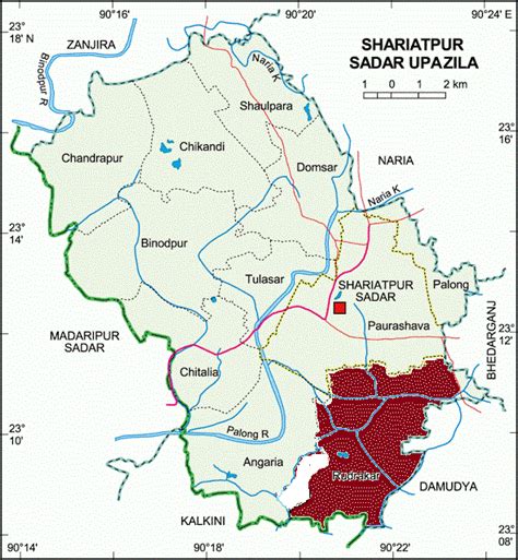 Map of Shariatpur Sadar upazila. Black filled area indicates Rudrokor... | Download Scientific ...