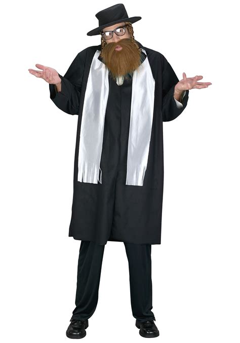 CL770 Rabbi Jewish Religious Coat Tails Hat w/ Beard Fancy Dress ...