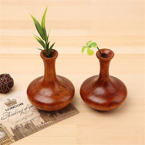 Solid Wooden Vase Mini Flower Vase Retro Whole Wood Decoration Flower ...