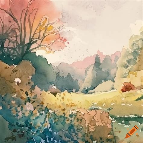 Watercolour painting with cottagecore aesthetic on Craiyon