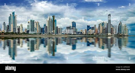 Wide panorama of Panama City Skyline - Panama City, Panama Stock Photo ...