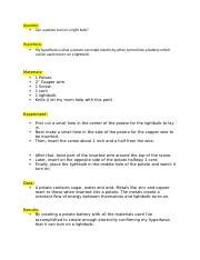 potato battery project.docx - Question: Can a potato turn on a light ...