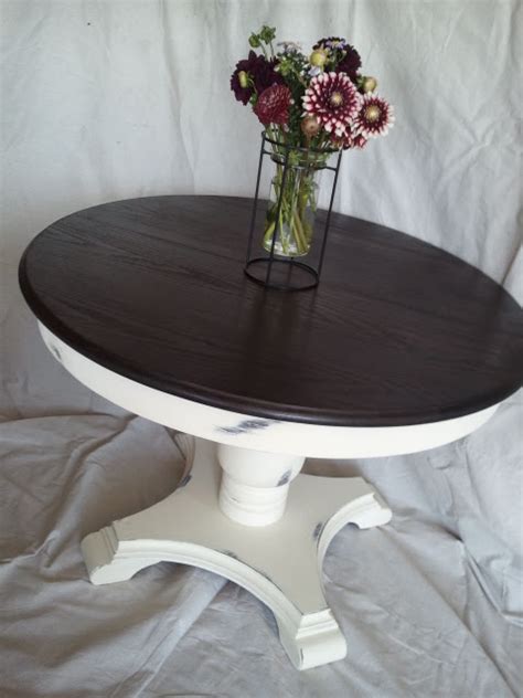 This, That and Life: Creamy White Round Pedestal Table with Stained Top