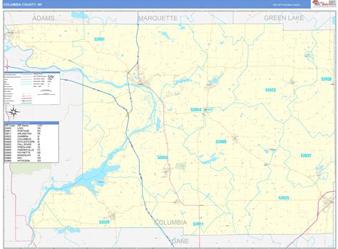 Columbia County, WI Zip Code Wall Map Basic Style by MarketMAPS - MapSales