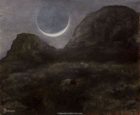 Crescent Moon and Mountain Nocturne (Oil Painting) - Damian Osborne