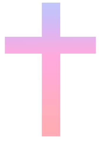 a pink and blue cross on a white background