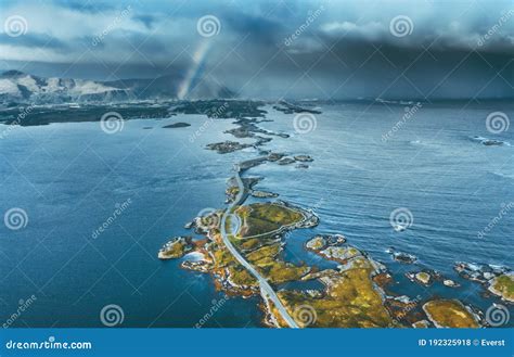 Atlantic Road in Norway Aerial View Landscape Storm Clouds Weather with ...