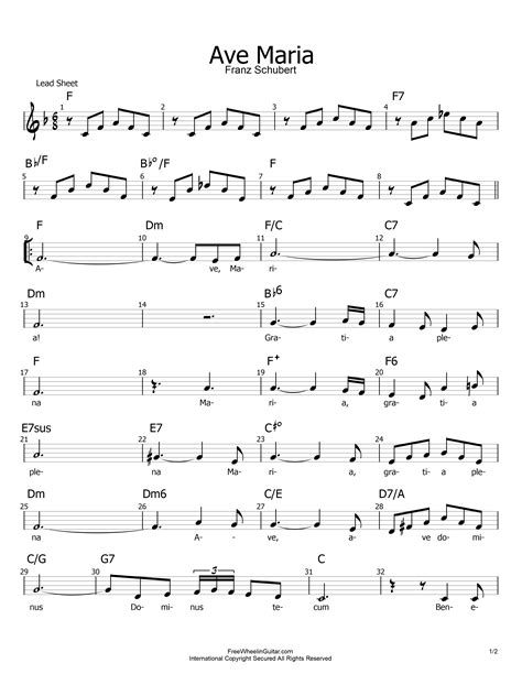 Ave Maria - Lead Sheet (F Major) - FreewheelinGuitar.com