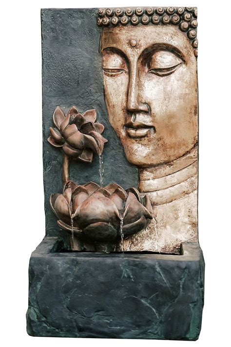 Buy XBrand 30" H Bronze and Natural Grey Polyresin Indoor Outdoor Cascading Lotus Buddha Face ...
