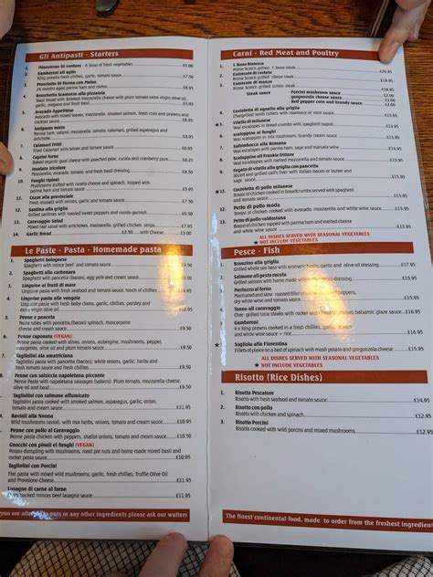 Menu at Caravaggio Italian Restaurant, London, 47 Camberwell Church St