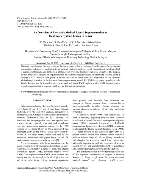 (PDF) An Overview of Electronic Medical Record Implementation in ...