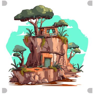Adobe Clipart Cartoon Castle Island With Waterfall And Waterfall Vector ...