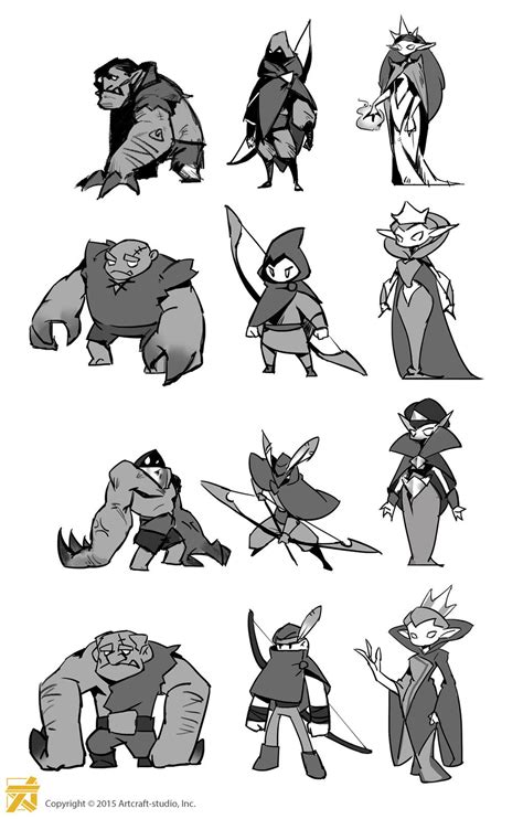 several different types of cartoon characters in black and white