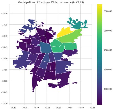 Choropleth map of the urban area of Santiago, Chile. Each municipality ...