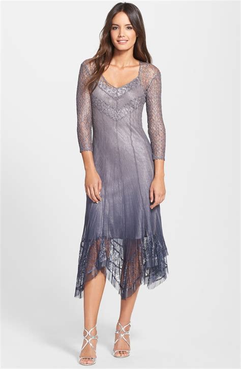 Komarov Lace & Chiffon Handkerchief Hem Dress | Nordstrom