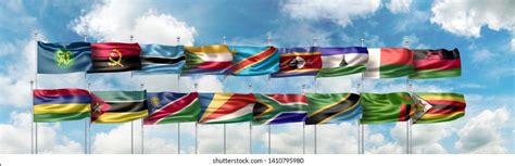 3d Illustration National Flags Nine Countries Stock Illustration ...