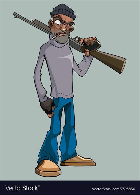 Cartoon man with a gun angrily staring Royalty Free Vector